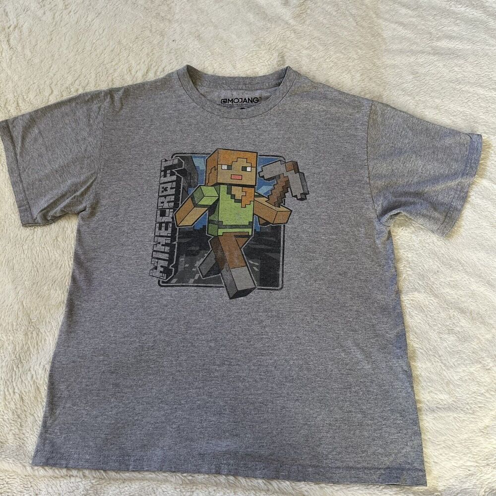 Minecraft JINX Official Alex‎ Pickaxe Youth T-Shirt Size YXL Grey Iconic Mojang